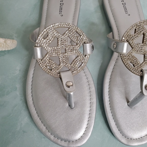 New! Silver Rhinestone Medallion Thong Sandal - Picture 5 of 8